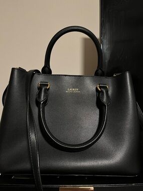 Lauren Ralph Lauren Marcy II Black smooth Leather Satchel with Gold Hardware